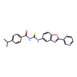 4-propan-2-yl-N-[(2-pyridin-3-yl-1,3-benzoxazol-5-yl)carbamothioyl]benzamide structure