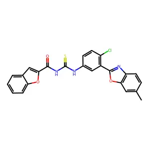N-[[4-chloro-3-(6-methyl-1,3-benzoxazol-2-yl)phenyl]carbamothioyl]-1-benzofuran-2-carboxamide structure