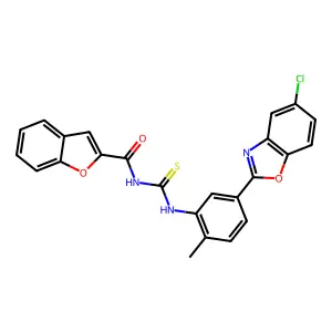 N-[[5-(5-chloro-1,3-benzoxazol-2-yl)-2-methylphenyl]carbamothioyl]-1-benzofuran-2-carboxamide structure