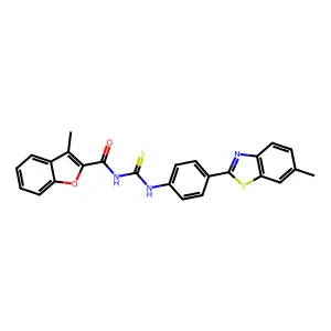 3-methyl-N-[[4-(6-methyl-1,3-benzothiazol-2-yl)phenyl]carbamothioyl]-1-benzofuran-2-carboxamide structure