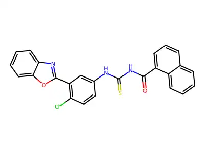 N-[[3-(1,3-benzoxazol-2-yl)-4-chlorophenyl]carbamothioyl]naphthalene-1-carboxamide structure