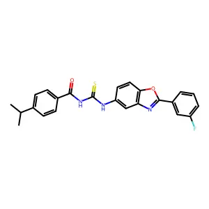 N-[[2-(3-fluorophenyl)-1,3-benzoxazol-5-yl]carbamothioyl]-4-propan-2-ylbenzamide structure