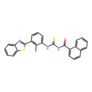 N-[[3-(1,3-benzothiazol-2-yl)-2-methylphenyl]carbamothioyl]naphthalene-1-carboxamide structure