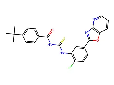 4-tert-butyl-N-[[2-chloro-5-([1,3]oxazolo[4,5-b]pyridin-2-yl)phenyl]carbamothioyl]benzamide structure