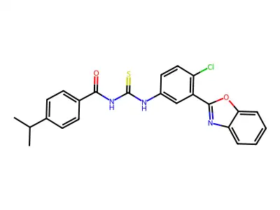 N-[[3-(1,3-benzoxazol-2-yl)-4-chlorophenyl]carbamothioyl]-4-propan-2-ylbenzamide structure