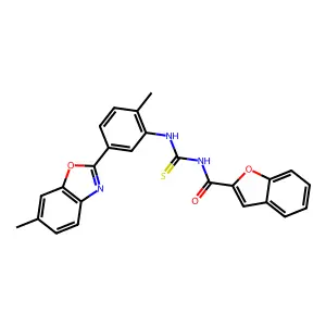 N-[[2-methyl-5-(6-methyl-1,3-benzoxazol-2-yl)phenyl]carbamothioyl]-1-benzofuran-2-carboxamide structure