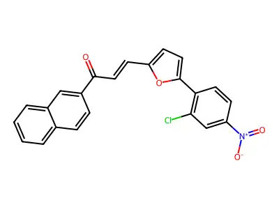(E)-3-[5-(2-chloro-4-nitrophenyl)furan-2-yl]-1-naphthalen-2-ylprop-2-en-1-one structure