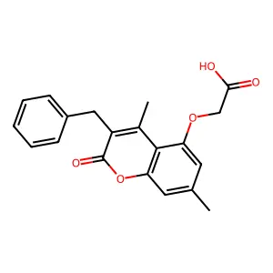 2-[(3-benzyl-4,7-dimethyl-2-oxo-2H-chromen-5-yl)oxy]acetic acid structure