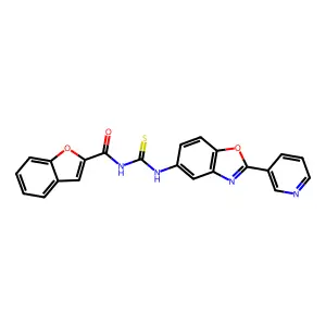 N-[(2-pyridin-3-yl-1,3-benzoxazol-5-yl)carbamothioyl]-1-benzofuran-2-carboxamide structure