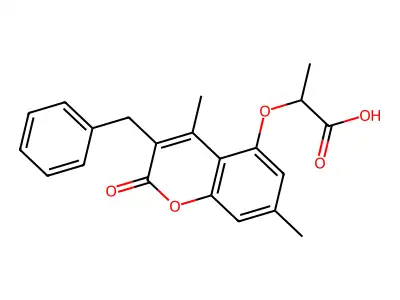 2-[(3-benzyl-4,7-dimethyl-2-oxo-2H-chromen-5-yl)oxy]propanoic acid structure