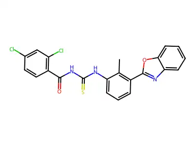 N-[[3-(1,3-benzoxazol-2-yl)-2-methylphenyl]carbamothioyl]-2,4-dichlorobenzamide structure