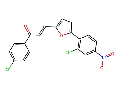 (E)-3-[5-(2-chloro-4-nitrophenyl)furan-2-yl]-1-(4-chlorophenyl)prop-2-en-1-one structure