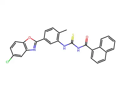 N-[[5-(5-chloro-1,3-benzoxazol-2-yl)-2-methylphenyl]carbamothioyl]naphthalene-1-carboxamide structure