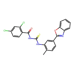 N-[[5-(1,3-benzoxazol-2-yl)-2-methylphenyl]carbamothioyl]-2,4-dichlorobenzamide structure