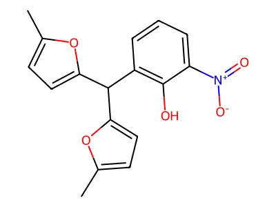 2-[Bis(5-methylfuran-2-yl)methyl]-6-nitrophenol structure