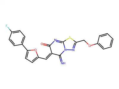 (6Z)-6-[[5-(4-fluorophenyl)furan-2-yl]methylidene]-5-imino-2-(phenoxymethyl)-[1,3,4]thiadiazolo[3,2-a]pyrimidin-7-one structure