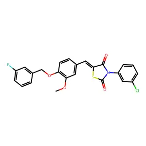 3-(3-chlorophenyl)-5-{4-[(3-fluorobenzyl)oxy]-3-methoxybenzylidene}-1,3-thiazolidine-2,4-dione structure