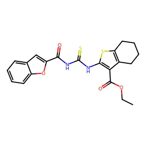 ethyl 2-(3-(benzofuran-2-carbonyl)thioureido)-4,5,6,7-tetrahydrobenzo[b]thiophene-3-carboxylate structure