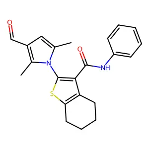 2-(3-formyl-2,5-dimethyl-1H-pyrrol-1-yl)-N-phenyl-4,5,6,7-tetrahydro-1-benzothiophene-3-carboxamide structure