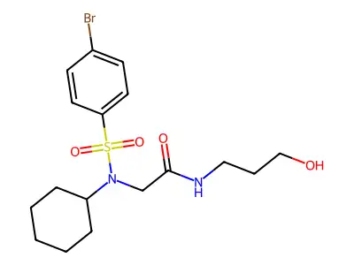 2-[(4-bromophenyl)sulfonyl-cyclohexylamino]-N-(3-hydroxypropyl)acetamide structure