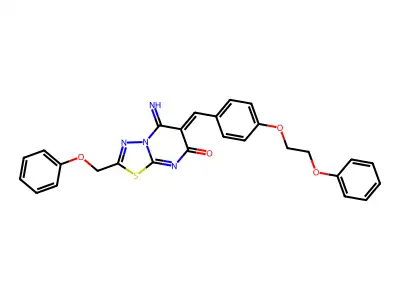 (6Z)-5-imino-6-[[4-(2-phenoxyethoxy)phenyl]methylidene]-2-(phenoxymethyl)-[1,3,4]thiadiazolo[3,2-a]pyrimidin-7-one structure