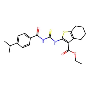 ethyl 2-[({[4-(propan-2-yl)phenyl]carbonyl}carbamothioyl)amino]-4,5,6,7-tetrahydro-1-benzothiophene-3-carboxylate structure