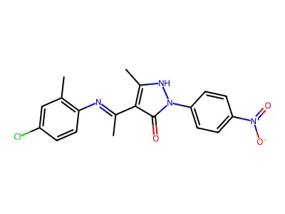 (4E)-4-[1-(4-chloro-2-methylanilino)ethylidene]-5-methyl-2-(4-nitrophenyl)pyrazol-3-one structure