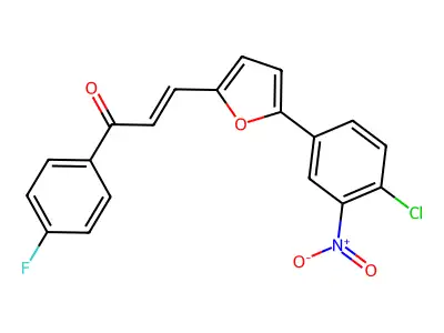 (E)-3-[5-(4-chloro-3-nitrophenyl)furan-2-yl]-1-(4-fluorophenyl)prop-2-en-1-one structure