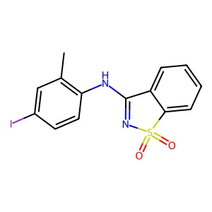 N-(4-iodo-2-methylphenyl)-1,2-benzothiazol-3-amine 1,1-dioxide structure
