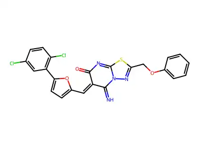 (6Z)-6-[[5-(2,5-dichlorophenyl)furan-2-yl]methylidene]-5-imino-2-(phenoxymethyl)-[1,3,4]thiadiazolo[3,2-a]pyrimidin-7-one structure