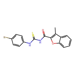 N-[(4-bromophenyl)carbamothioyl]-3-methyl-1-benzofuran-2-carboxamide structure