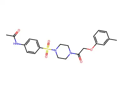 N-[4-[4-[2-(3-methylphenoxy)acetyl]piperazin-1-yl]sulfonylphenyl]acetamide structure