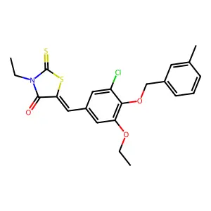 (5E)-5-[[3-chloro-5-ethoxy-4-[(3-methylphenyl)methoxy]phenyl]methylidene]-3-ethyl-2-sulfanylidene-1,3-thiazolidin-4-one structure