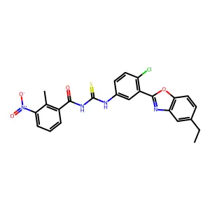 N-[[4-chloro-3-(5-ethyl-1,3-benzoxazol-2-yl)phenyl]carbamothioyl]-2-methyl-3-nitrobenzamide structure