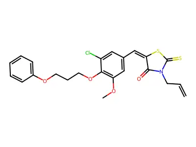 (5E)-5-[[3-chloro-5-methoxy-4-(3-phenoxypropoxy)phenyl]methylidene]-3-prop-2-enyl-2-sulfanylidene-1,3-thiazolidin-4-one structure