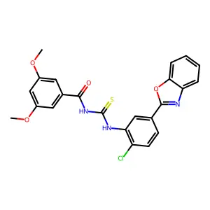 N-[[5-(1,3-benzoxazol-2-yl)-2-chlorophenyl]carbamothioyl]-3,5-dimethoxybenzamide structure