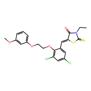 (5Z)-5-[[3,5-dichloro-2-[2-(3-methoxyphenoxy)ethoxy]phenyl]methylidene]-3-ethyl-2-sulfanylidene-1,3-thiazolidin-4-one structure
