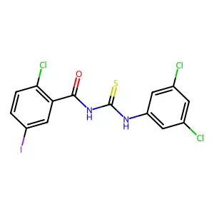 2-chloro-N-[(3,5-dichlorophenyl)carbamothioyl]-5-iodobenzamide structure