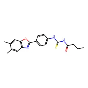 N-[[4-(5,6-dimethyl-1,3-benzoxazol-2-yl)phenyl]carbamothioyl]butanamide structure