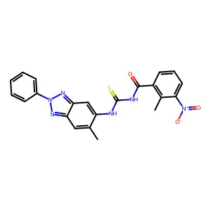 2-methyl-N-[(6-methyl-2-phenylbenzotriazol-5-yl)carbamothioyl]-3-nitrobenzamide structure