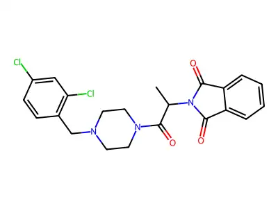 2-[1-[4-[(2,4-dichlorophenyl)methyl]piperazin-1-yl]-1-oxopropan-2-yl]isoindole-1,3-dione structure