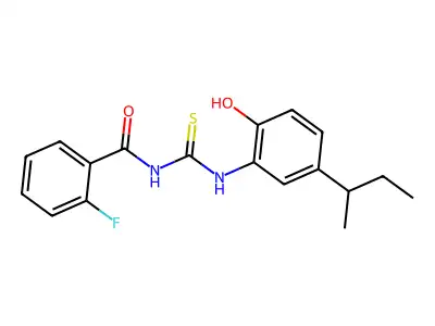 N-{[5-(butan-2-yl)-2-hydroxyphenyl]carbamothioyl}-2-fluorobenzamide structure