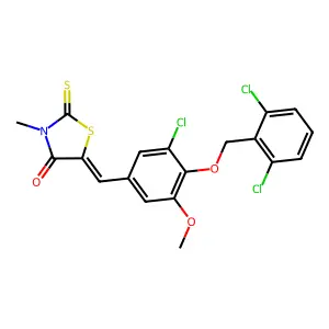 (5E)-5-[[3-chloro-4-[(2,6-dichlorophenyl)methoxy]-5-methoxyphenyl]methylidene]-3-methyl-2-sulfanylidene-1,3-thiazolidin-4-one structure