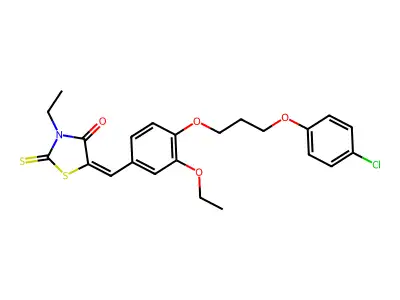 (5E)-5-[[4-[3-(4-chlorophenoxy)propoxy]-3-ethoxyphenyl]methylidene]-3-ethyl-2-sulfanylidene-1,3-thiazolidin-4-one structure