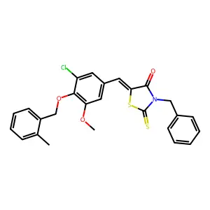 (5E)-3-benzyl-5-[[3-chloro-5-methoxy-4-[(2-methylphenyl)methoxy]phenyl]methylidene]-2-sulfanylidene-1,3-thiazolidin-4-one structure