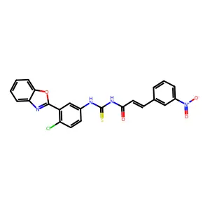 (2E)-N-{[3-(1,3-benzoxazol-2-yl)-4-chlorophenyl]carbamothioyl}-3-(3-nitrophenyl)prop-2-enamide structure