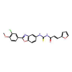 (E)-N-[[2-(3-chloro-4-methoxyphenyl)-1,3-benzoxazol-5-yl]carbamothioyl]-3-(furan-2-yl)prop-2-enamide structure