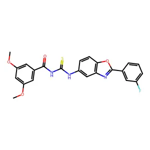 N-[[2-(3-fluorophenyl)-1,3-benzoxazol-5-yl]carbamothioyl]-3,5-dimethoxybenzamide structure