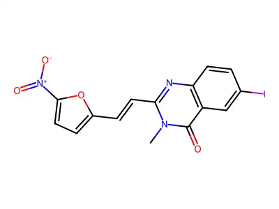 6-iodo-3-methyl-2-[(E)-2-(5-nitrofuran-2-yl)ethenyl]quinazolin-4-one structure