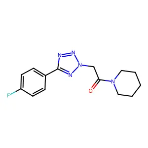 1-{[5-(4-fluorophenyl)-2H-tetrazol-2-yl]acetyl}piperidine structure